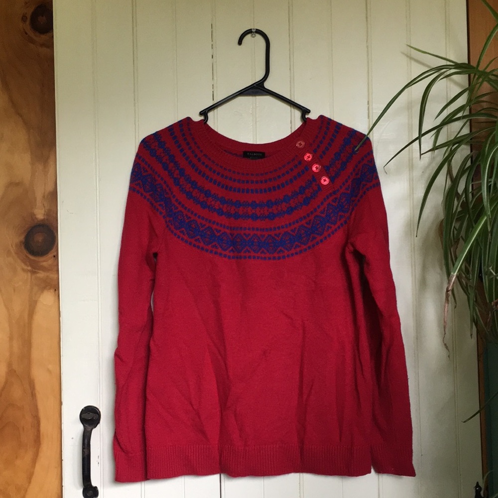 Talbots sweater, size S, blue and red